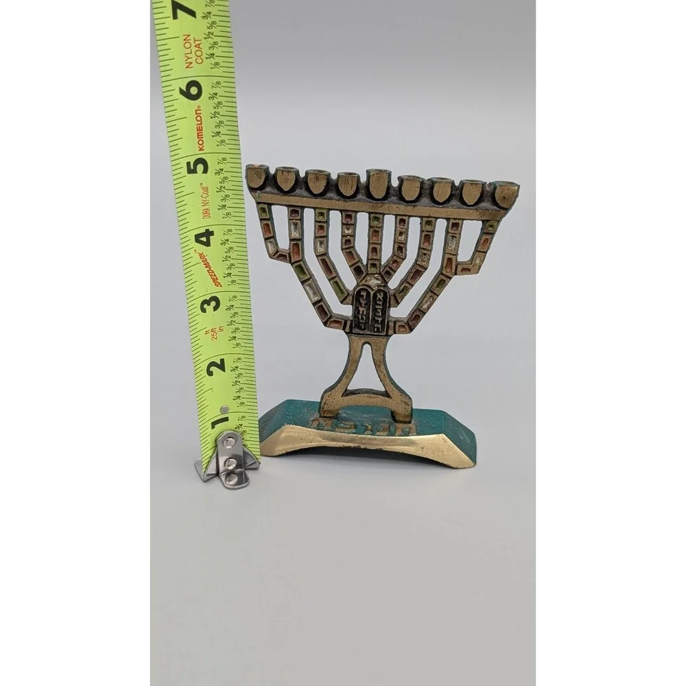 Vintage‎ Menorah Brass Figure Multi-color Israel Hanukkah Chanukah Judaism 5